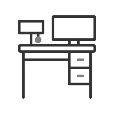 Ofis masa ikonu vektörü. İşyeri masa tabelası. izole edilmiş sınır sembolü çizimi