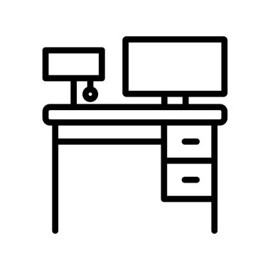 Ofis masa ikonu vektörü. İşyeri masa tabelası. izole edilmiş sınır sembolü çizimi