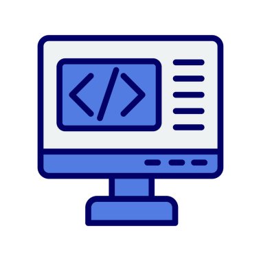 Kodlama simgesi izole edildi, vektör illüstrasyonu dolduruldu