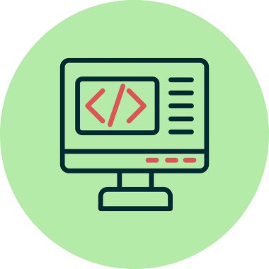 Kodlama simgesi izole edildi, vektör illüstrasyonu dolduruldu