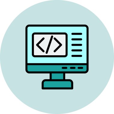 Kodlama simgesi izole edildi, vektör illüstrasyonu dolduruldu