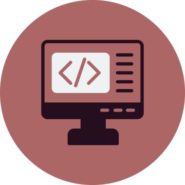 Kodlama simgesi izole edildi, vektör illüstrasyonu dolduruldu