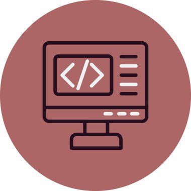 Kodlama simgesi izole edildi, vektör illüstrasyonu dolduruldu