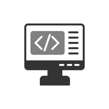 Kodlama simgesi izole edildi, vektör illüstrasyonu dolduruldu