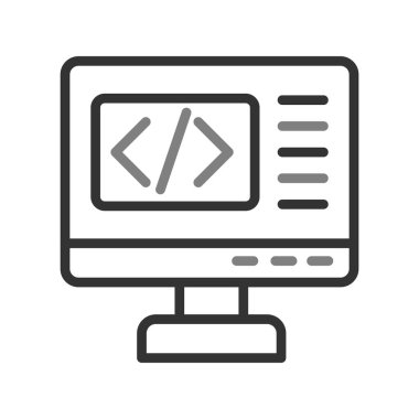 Kodlama simgesi izole edildi, vektör illüstrasyonu dolduruldu