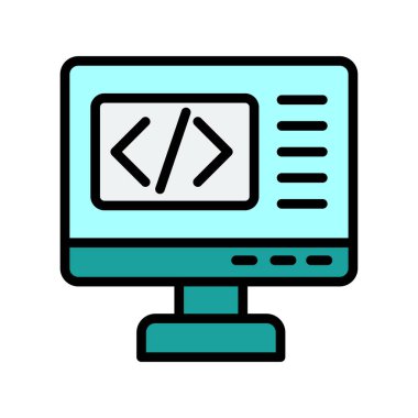 Kodlama simgesi izole edildi, vektör illüstrasyonu dolduruldu