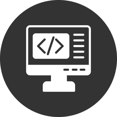 Kodlama simgesi izole edildi, vektör illüstrasyonu dolduruldu