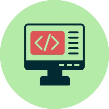 Kodlama simgesi izole edildi, vektör illüstrasyonu dolduruldu