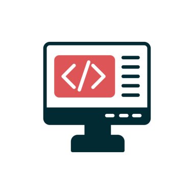 Kodlama simgesi izole edildi, vektör illüstrasyonu dolduruldu