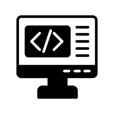 Kodlama simgesi izole edildi, vektör illüstrasyonu dolduruldu