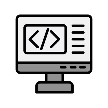 Kodlama simgesi izole edildi, vektör illüstrasyonu dolduruldu