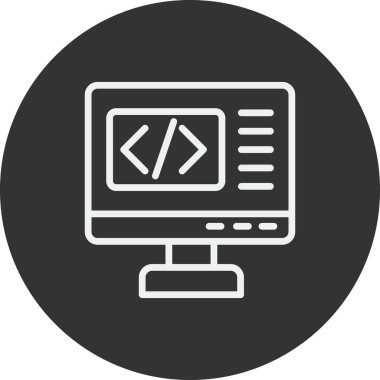 Kodlama simgesi izole edildi, vektör illüstrasyonu dolduruldu