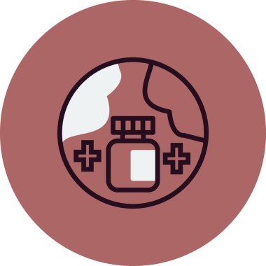 Dünya çapında nakliye, dünya çapında toprak, şişedeki tıbbi haplar, vektör illüstrasyon 