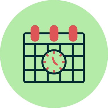 Zaman çizelgesi takvim ve saatin vektör düz simgesi   