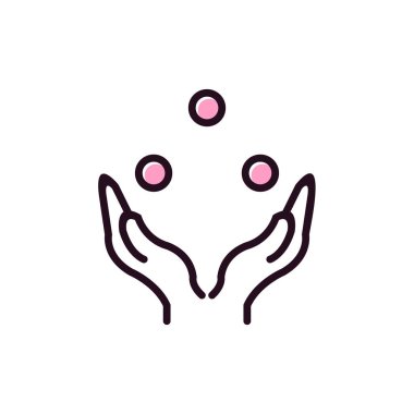 Madeni para simgesini tutan bir el. vektör illüstrasyonu