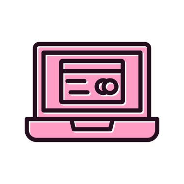 Kredi kartı ve vektör illüstrasyonlu dizüstü bilgisayar