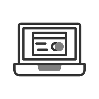 Kredi kartı ve vektör illüstrasyonlu dizüstü bilgisayar