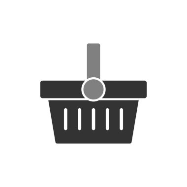 Alışveriş sepeti ikonu. Siyah, uzun gölgelerle dolu. Vektör çizimi. beyaz arkaplanda izole