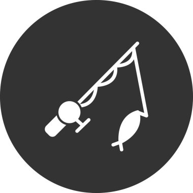 Balık oltası ve balık simgesi, vektör illüstrasyonu 