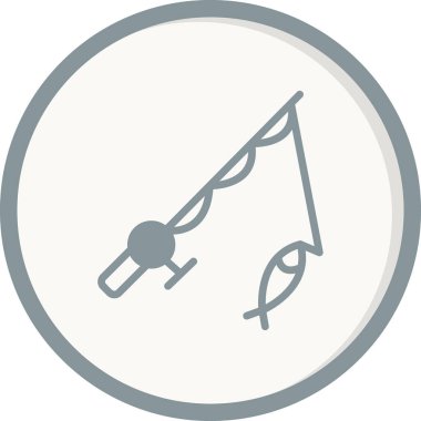 Balık oltası ve balık simgesi, vektör illüstrasyonu 