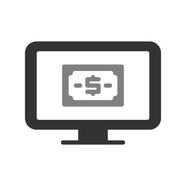 Bilgisayar monitörü simgesi ve vektör illüstrasyonunda nakit