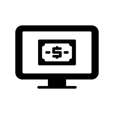 Bilgisayar monitörü simgesi ve vektör illüstrasyonunda nakit