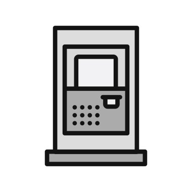 beyaz arkaplanda izole edilmiş atm simgesi vektörü, şeffaf yuvarlak renkli dış hat sembolünde kredi kartı işareti logosu kavramı