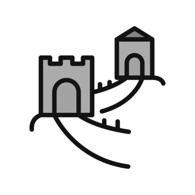 Çin Seddi, Asya 'nın ünlü mimarisi, vektör illüstrasyonu 