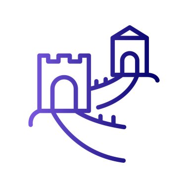 Çin Seddi, Asya 'nın ünlü mimarisi, vektör illüstrasyonu 