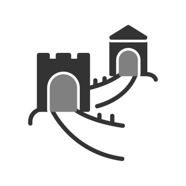 Çin Seddi, Asya 'nın ünlü mimarisi, vektör illüstrasyonu 