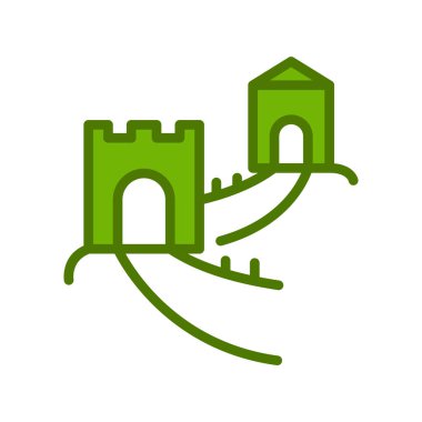 Çin Seddi, Asya 'nın ünlü mimarisi, vektör illüstrasyonu 