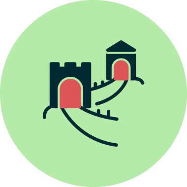 Çin Seddi, Asya 'nın ünlü mimarisi, vektör illüstrasyonu 