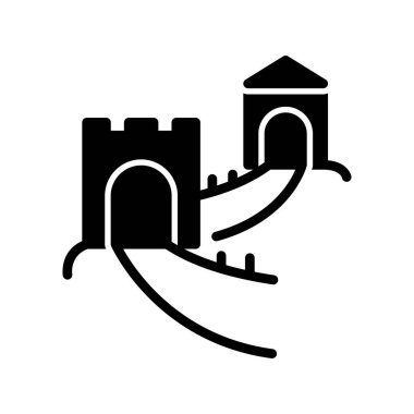 Çin Seddi, Asya 'nın ünlü mimarisi, vektör illüstrasyonu 