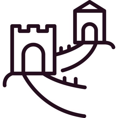 Çin Seddi, Asya 'nın ünlü mimarisi, vektör illüstrasyonu 