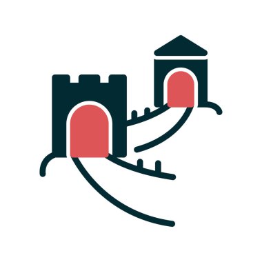 Çin Seddi, Asya 'nın ünlü mimarisi, vektör illüstrasyonu 