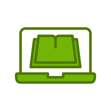 Beyaz arka planda alışveriş arabası, kitap ve kalemi olan dizüstü bilgisayar, vektör illüstrasyonu