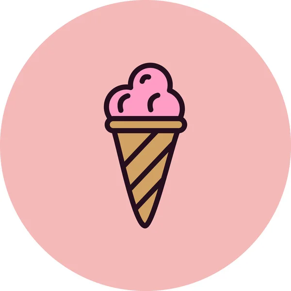 Vector Icon Ice Cream Scoops Waffle Cone — Vector de stock