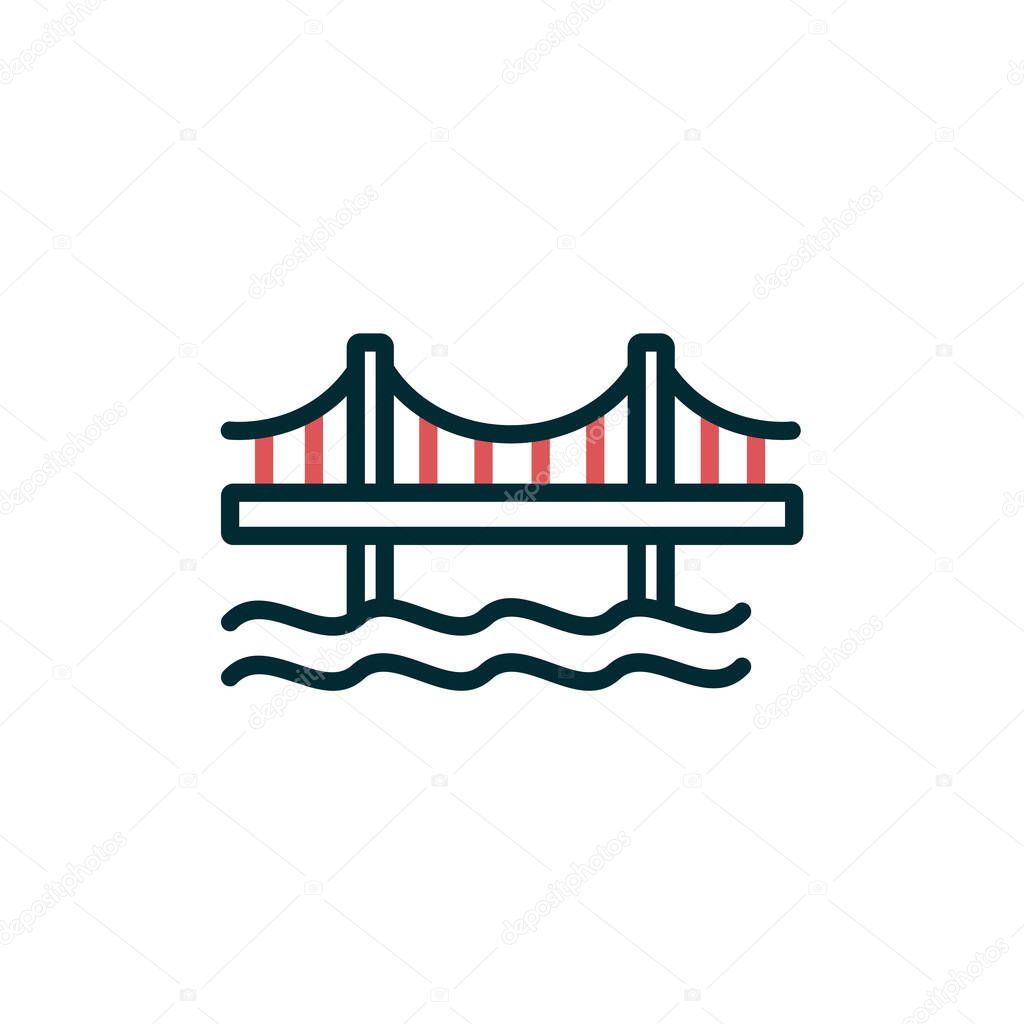 bridge icon vector isolated on white background, tower transparent sign, line and linear design elements in outline style