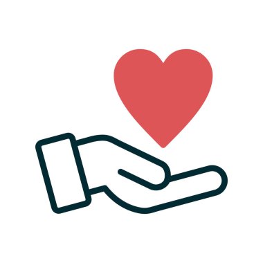 El ele tutuşan kalp ikonu vektörü. İnce çizgi işareti. izole edilmiş sınır sembolü çizimi