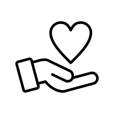 El ele tutuşan kalp ikonu. Aşk vektörü illüstrasyonunun ana hatları. izole edilmiş sınır biçimi