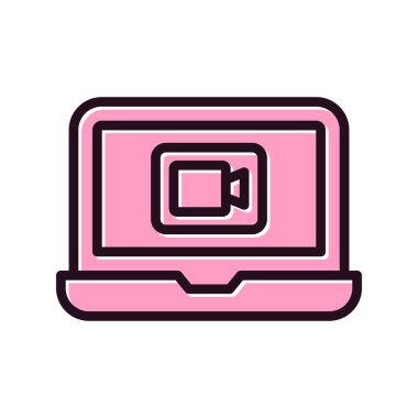 Video çağrı kodlu dizüstü bilgisayar, vektör illüstrasyonu