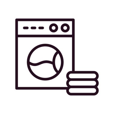 Çamaşır makinesi ikon vektörü. İnce çizgi işareti. İzole edilmiş kontür sembolü gösterimi