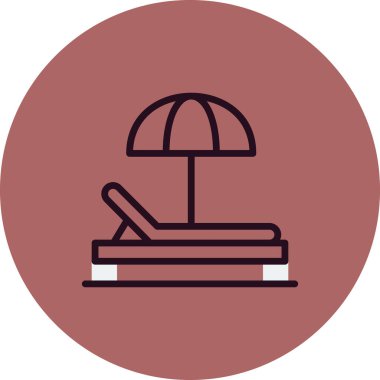 Plaj sandalyesi ikonu. Güneş yatağı taşıyıcı sembolünün ana hatları..