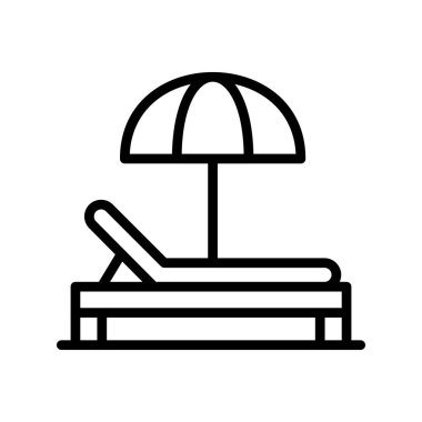 Plaj sandalyesi ikonu. Güneş yatağı taşıyıcı sembolünün ana hatları..