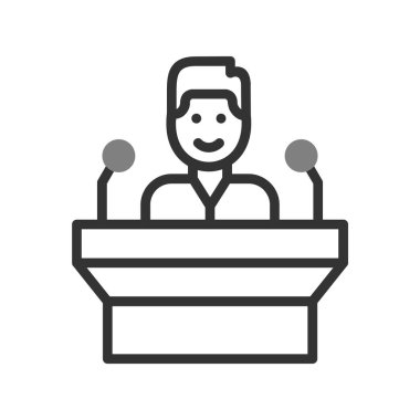 Konferans vektör simgesi beyaz arkaplanda izole edildi, hoparlör işareti