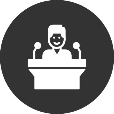 Konferans vektör simgesi beyaz arkaplanda izole edildi, hoparlör işareti