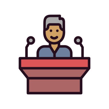 Konferans vektör simgesi beyaz arkaplanda izole edildi, hoparlör işareti