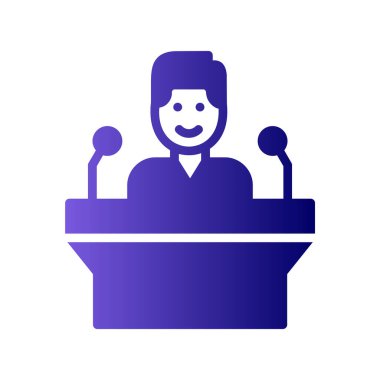 Konferans vektör simgesi beyaz arkaplanda izole edildi, hoparlör işareti