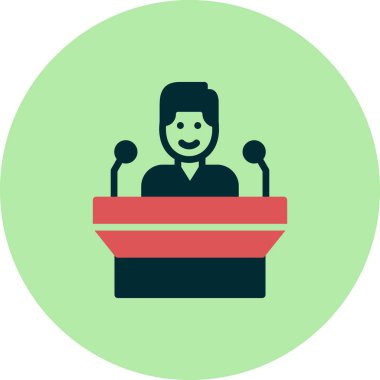 Konferans vektör simgesi beyaz arkaplanda izole edildi, hoparlör işareti