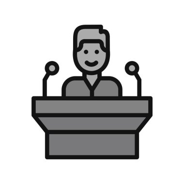 Konferans vektör simgesi beyaz arkaplanda izole edildi, hoparlör işareti